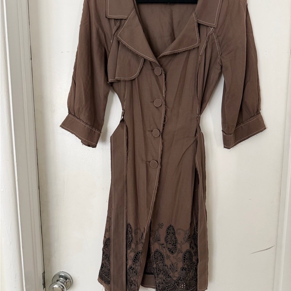 Poleci Brown Collared Button-Front Dress
